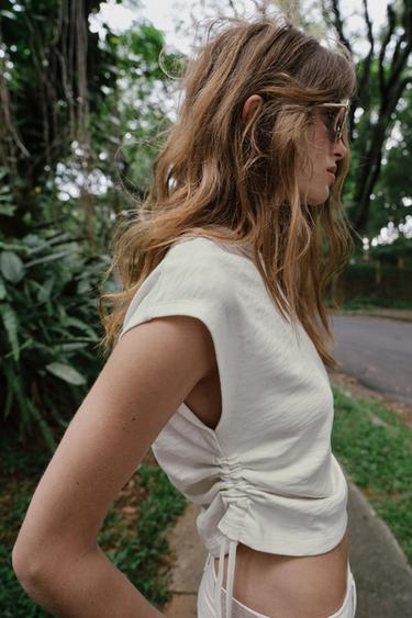 RUSTIC GATHERED T-SHIRT - White by Zara