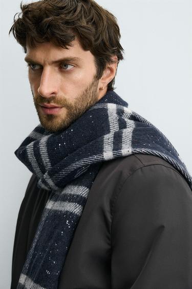 CHECK WOOL BLEND SCARF - Navy blue by Zara - Image 1