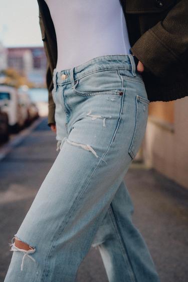 JEANS TRF WIDE LEG ROTOS TIRO - Azul claro de Zara