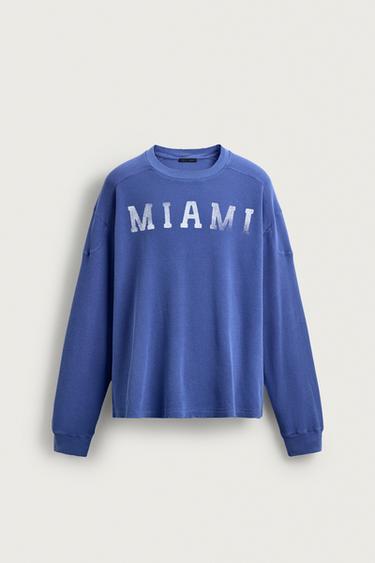 MIAMI WAFFLE-KNIT TEXTURE T-SHIRT - Blue by Zara