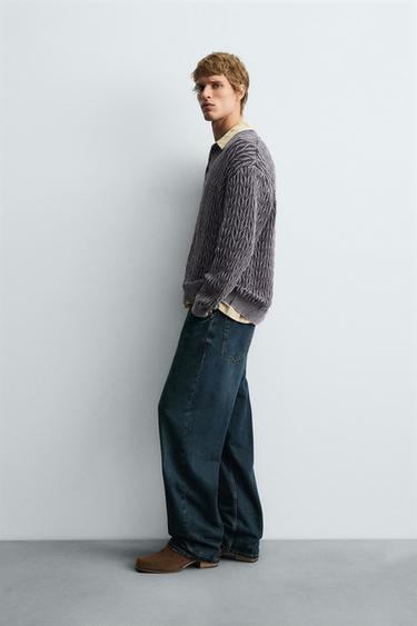 GEOMETRIC JACQUARD KNIT POLO SHIRT - Lilac by Zara - Image 3