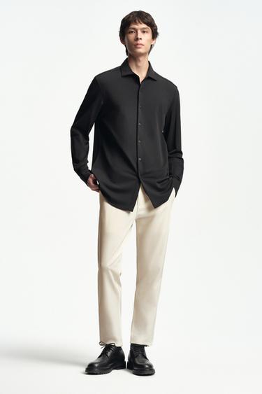 Zara 舒適紋理休閒長褲 - 米色