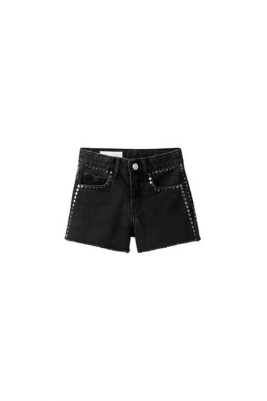 STUDDED DENIM BERMUDA SHORTS - Black by Zara