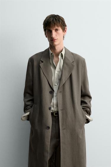 VESTE LONGUE 100% LIN - Vert gris de Zara - Image 1