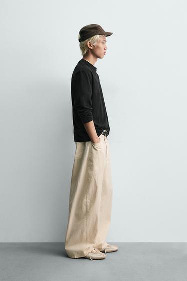 Zara BALLOON FIT PANTS - Ecru