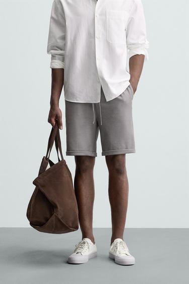 Zara STRETCH SHORTS - Gray / Beige