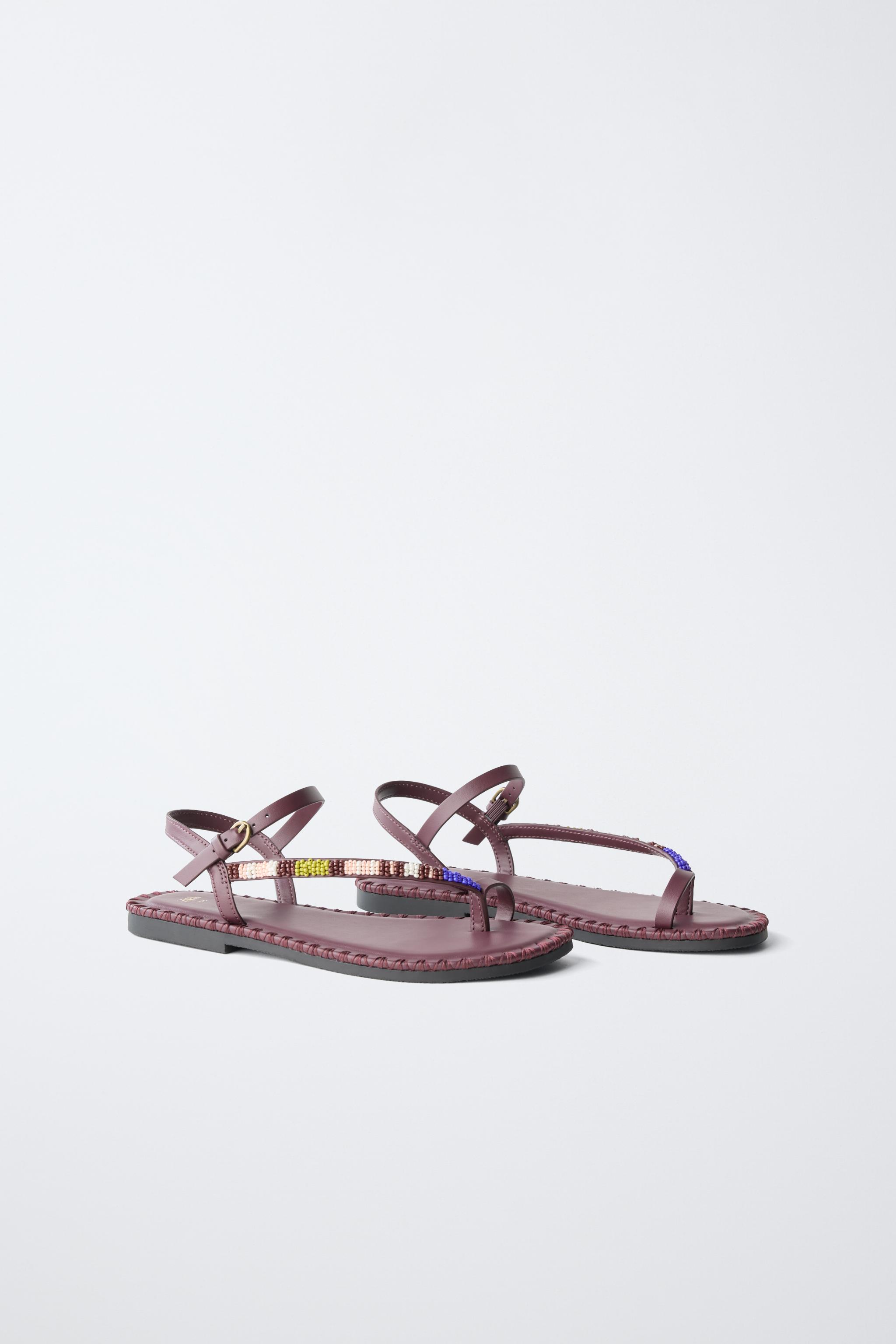 BEADED SANDALS — Burgundy Red