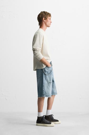 BERMUDA EN DENIM COUPE AMPLE DÉCHIRURES - Bleu moyen de Zara - Image 3