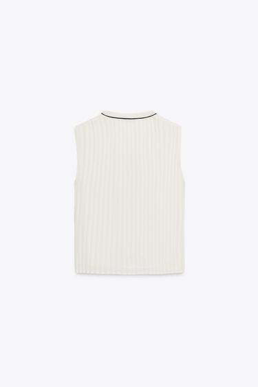 BLOUSE PLISSÉE LISERÉS CONTRASTE - Écru de Zara - Image 6