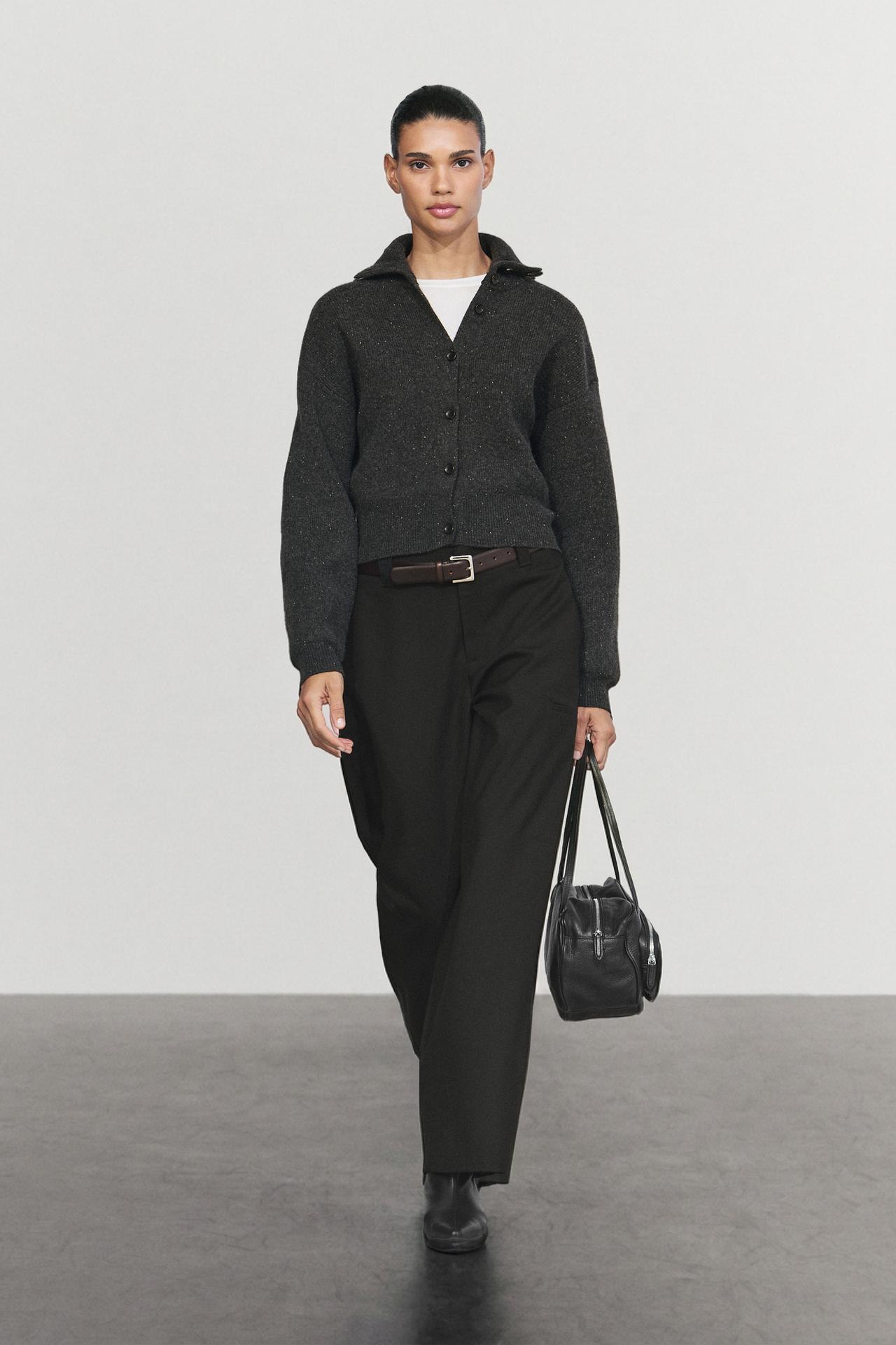 100% wool knit turtleneck cardigan — Anthracite grey