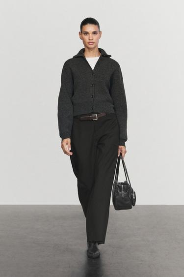 100% wool knit turtleneck cardigan — Anthracite grey 1