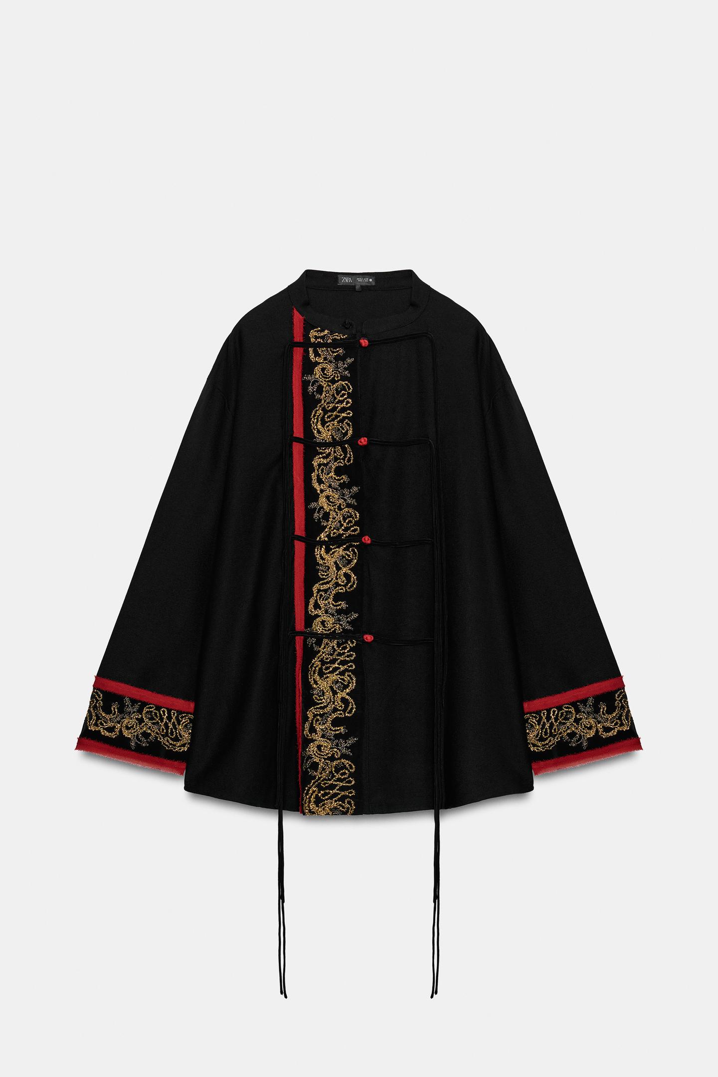 Женская рубашка Zara ZW Collection Long Mixed Embroidered Beaded, цвет: Чёрный — фото 6