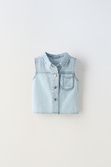 CHEMISE EN JEAN À POCHE - Bleu de Zara