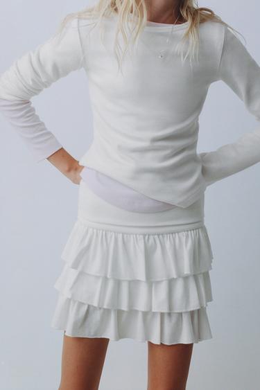 RUFFLED FOLD-OVER WAIST SKORT - White by Zara
