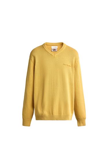 Zara FRUIT OF THE LOOM™ EMBROIDERED COTTON V-NECK SWEATER - Yellow