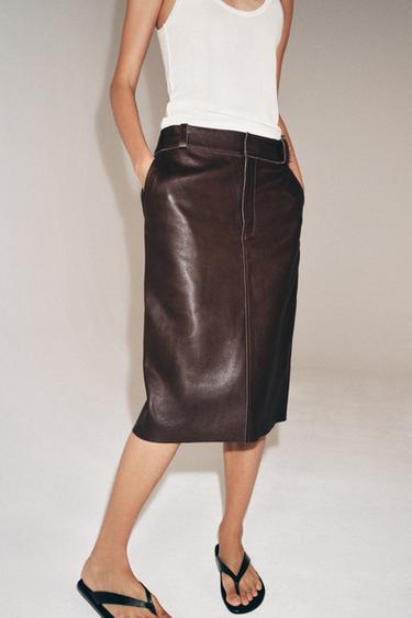 JUPE MIDI EN CUIR ZW COLLECTION ÉDITION LIMITÉE - Marron de Zara - Image 4