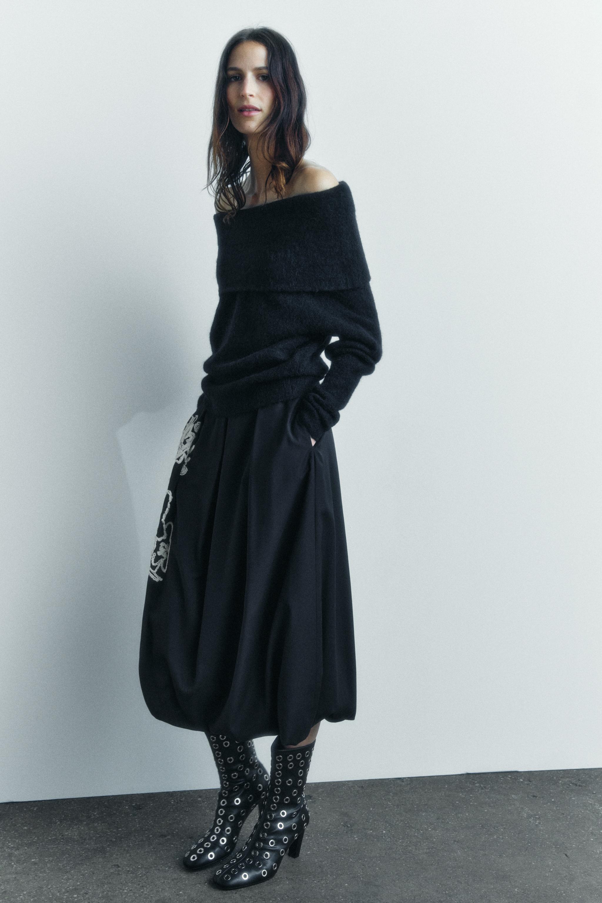 ZW COLLECTION バルーン刺繍スカート - ブラック | ZARA Japan