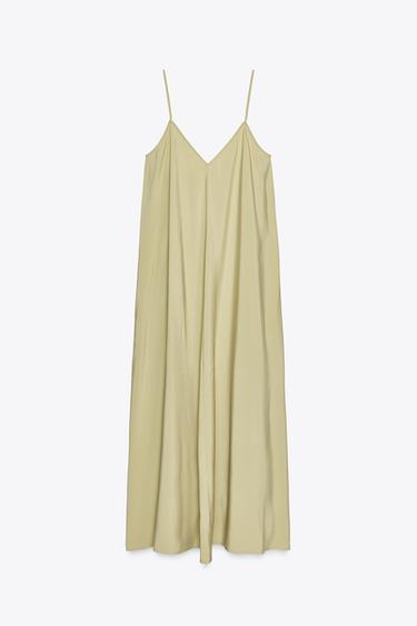 Zara FLOWY MIDI DRESS - Olive Green