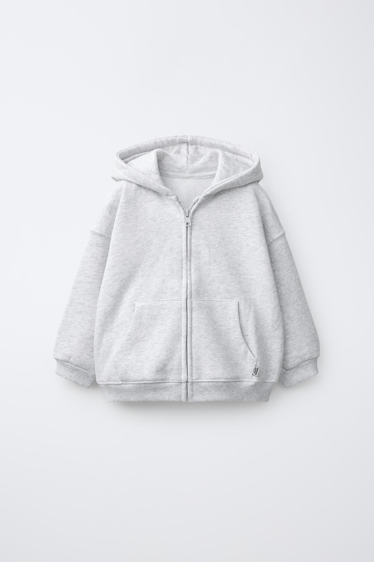 HOODED ZIP SWEATSHIRT — Gray marl