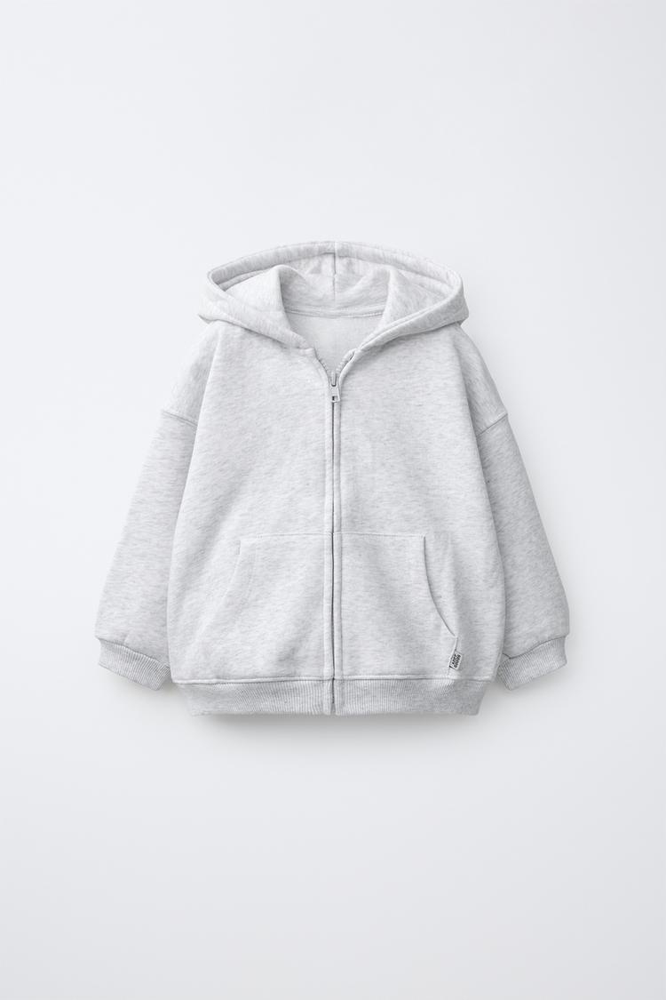 HOODED ZIP SWEATSHIRT — Gray marl