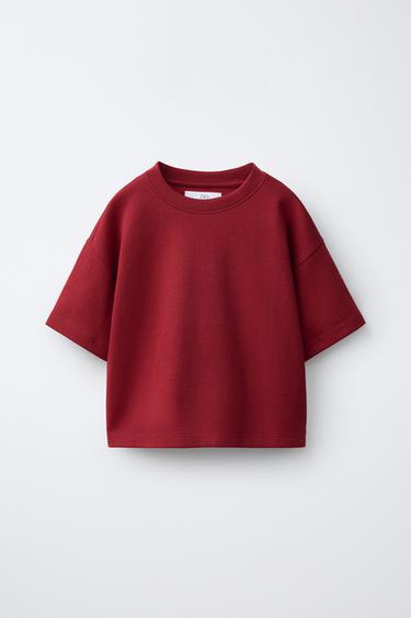 Zara JEDNOBOJNA INTERLOCK MAJICA – Crvena