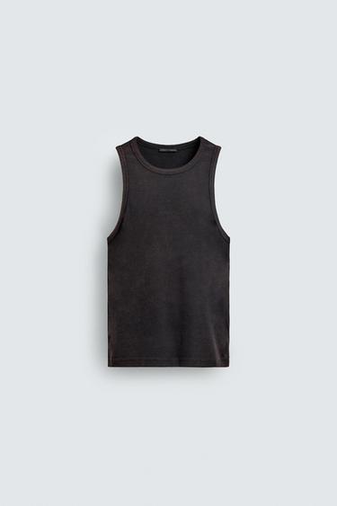 FADED RIB TANK TOP - Dark brown by Zara