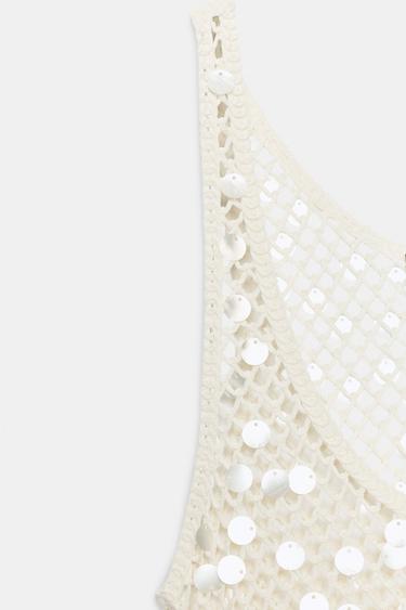 SEQUINNED MESH MIDI DRESS - Ecru by Zara - Image 6