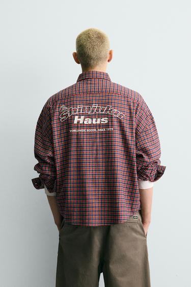 EMBROIDERED FLANNEL CHECK SHIRT - red/navy by Zara