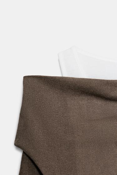 ASYMMETRIC MOCK LAYER T-SHIRT - Brown / Taupe by Zara - Image 5