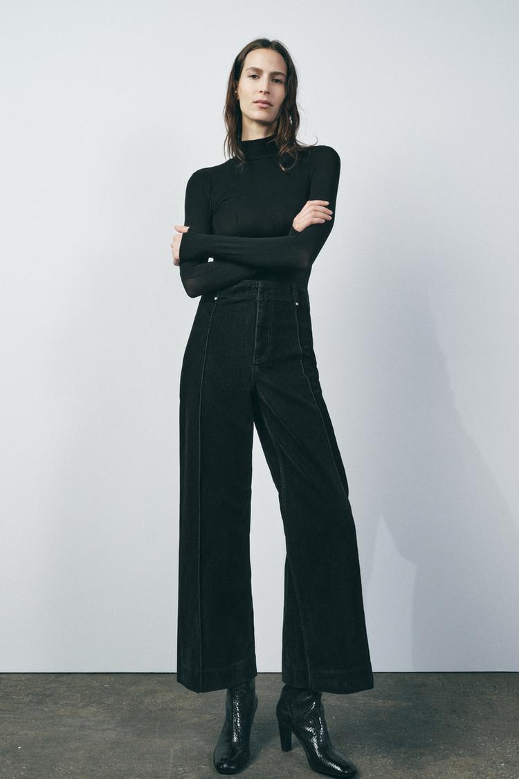 Zara Pantalon Noir Wide Leg Wide Leg Pantalon En Cuir Large