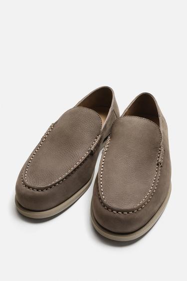 CASUAL LEATHER LOAFERS - Grey by Zara - Image 1