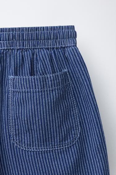 STRIPED LOOSE-FITTING DENIM BERMUDA SHORTS - Indigo by Zara - Image 3