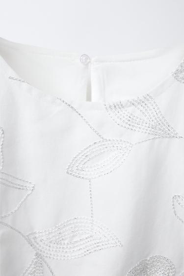 METALLIC THREAD FLORAL TOP - White by Zara - Image 2