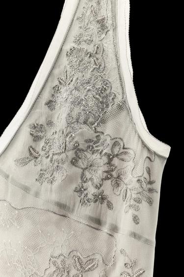 GEORGETTE DRESS WITH EMBROIDERY AND BEADS - Taupe grey by Zara