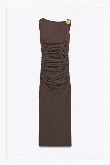 SHELL POLYAMIDE DRESS - Dark brown by Zara