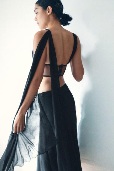 DRAPED GEORGETTE SKIRT - Black by Zara