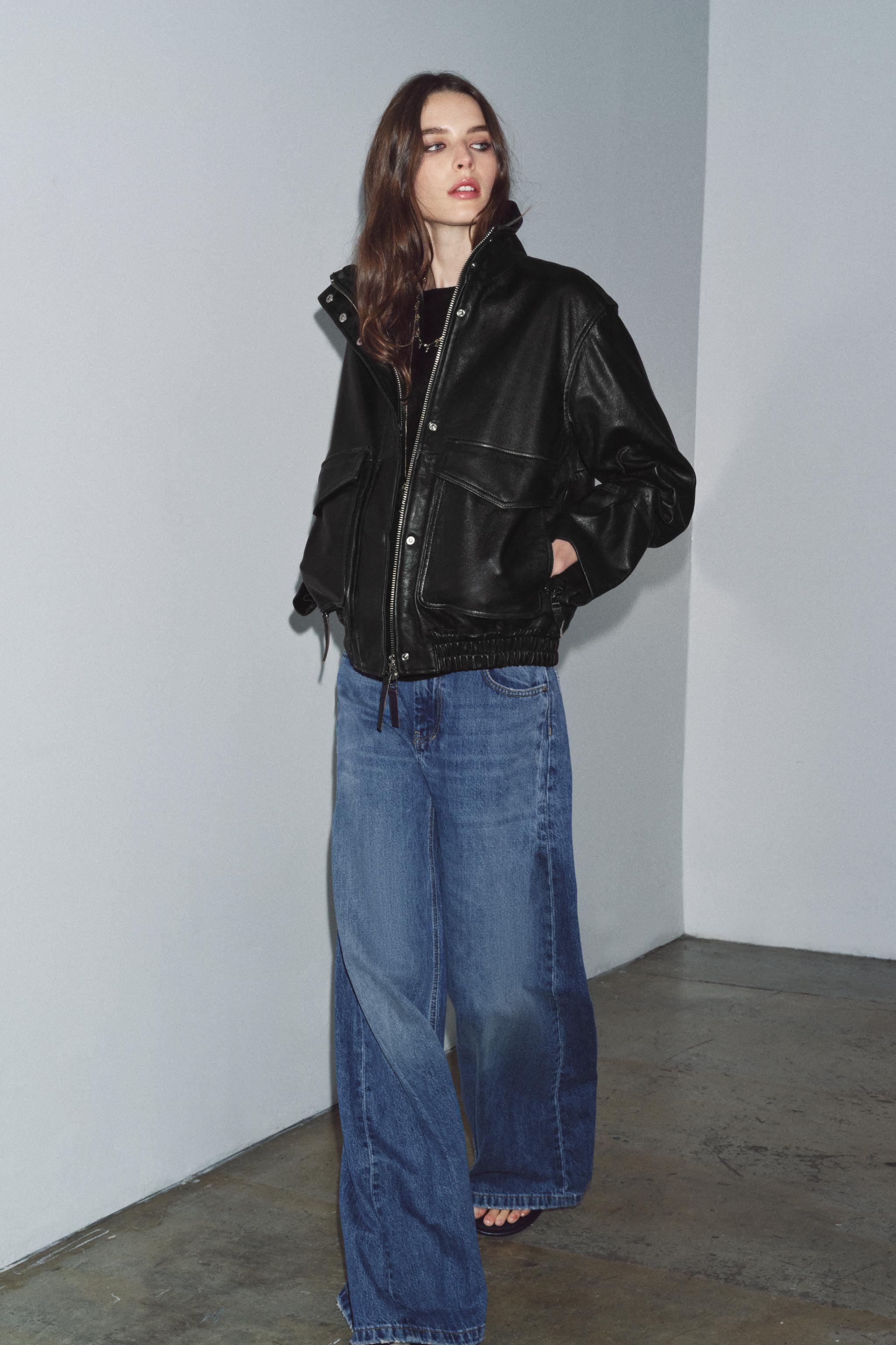 100% LEATHER BOMBER JACKET ZW COLLECTION LIMITED EDITION - Black