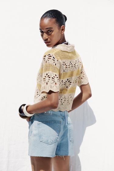 Zara POINTELLE KNIT TOP - Ecru