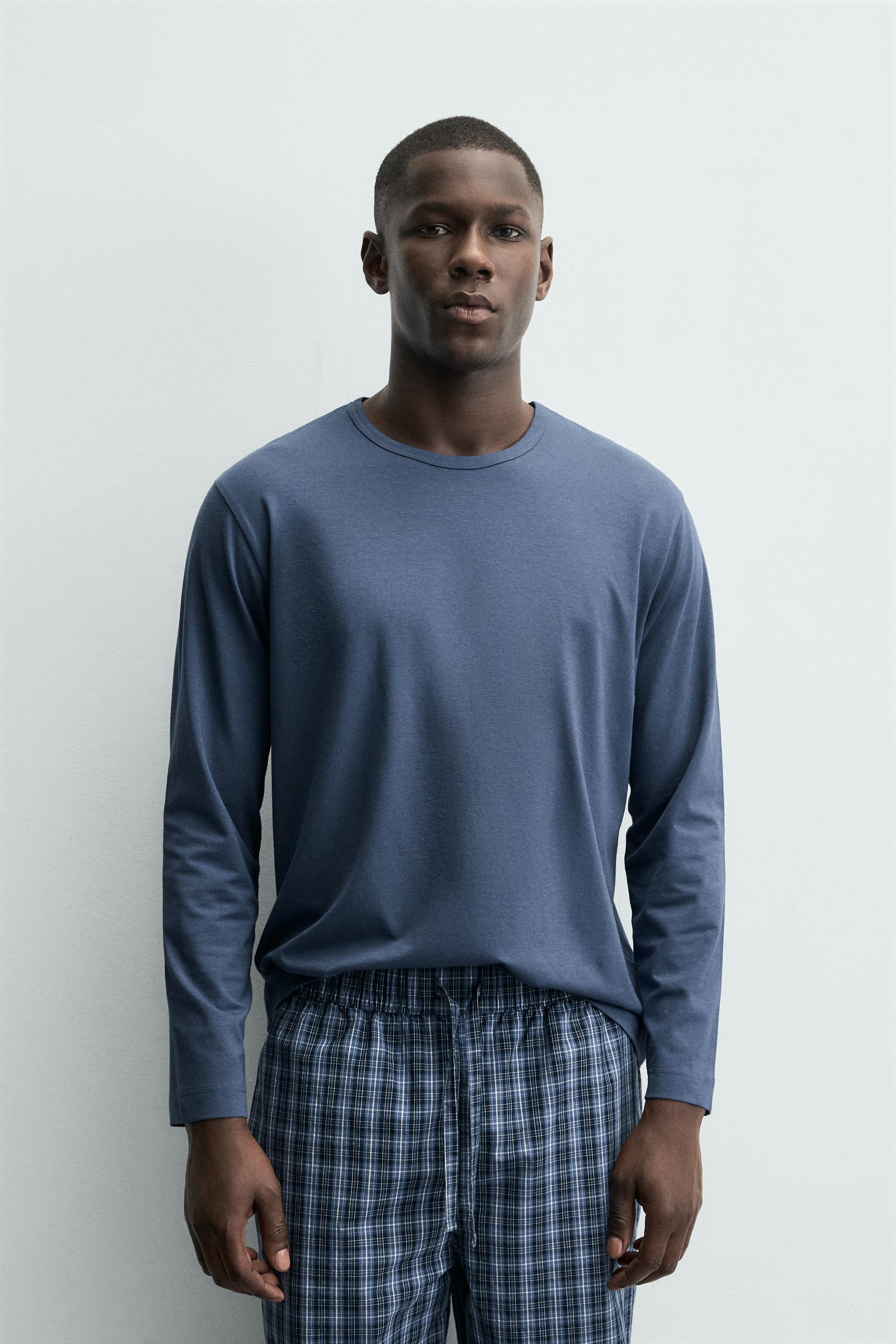 コンビチェック柄パジャマセット - ミディアムブルー | ZARA Japan / 日本