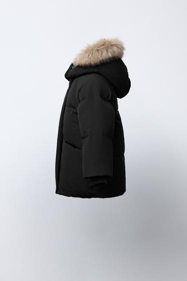 WATER-REPELLENT FEATHER DOWN PUFFER JACKET WITH DETACHABLE FAUX FUR HOOD - Black by Zara - Image 2