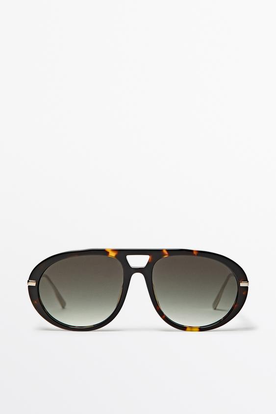 Zara Tortoiseshell-effect aviator sunglasses - Green - Image 0