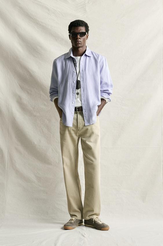CAMISA REGULAR FIT 100% LINO - Azul / Lavanda de Zara - Imagen 0