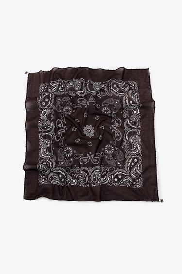 Zara STAR BEADED PRINTED SCARF - Brown