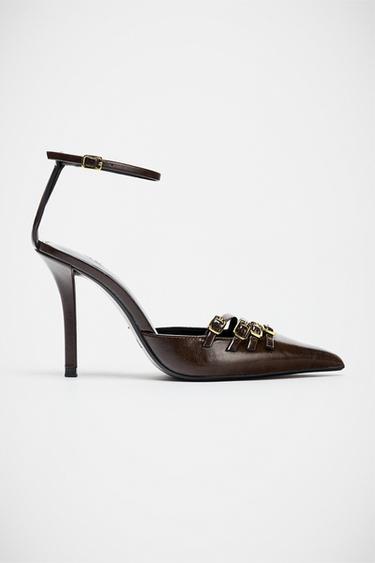 BUCKLED HIGH-HEEL SHOES - Brown by Zara