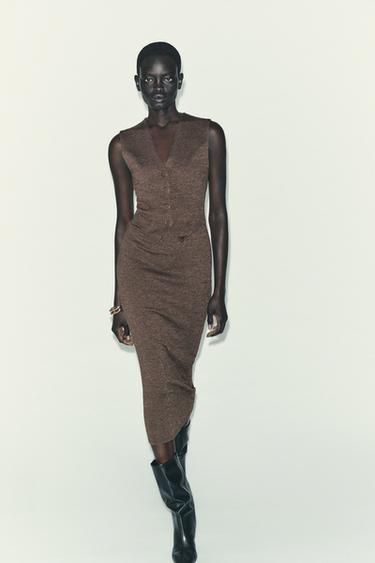 BUTTON MIDI DRESS - brown vigore by Zara
