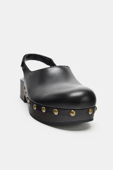 LEATHER CLOGS WITH STUDS - Black by Zara - Image 3