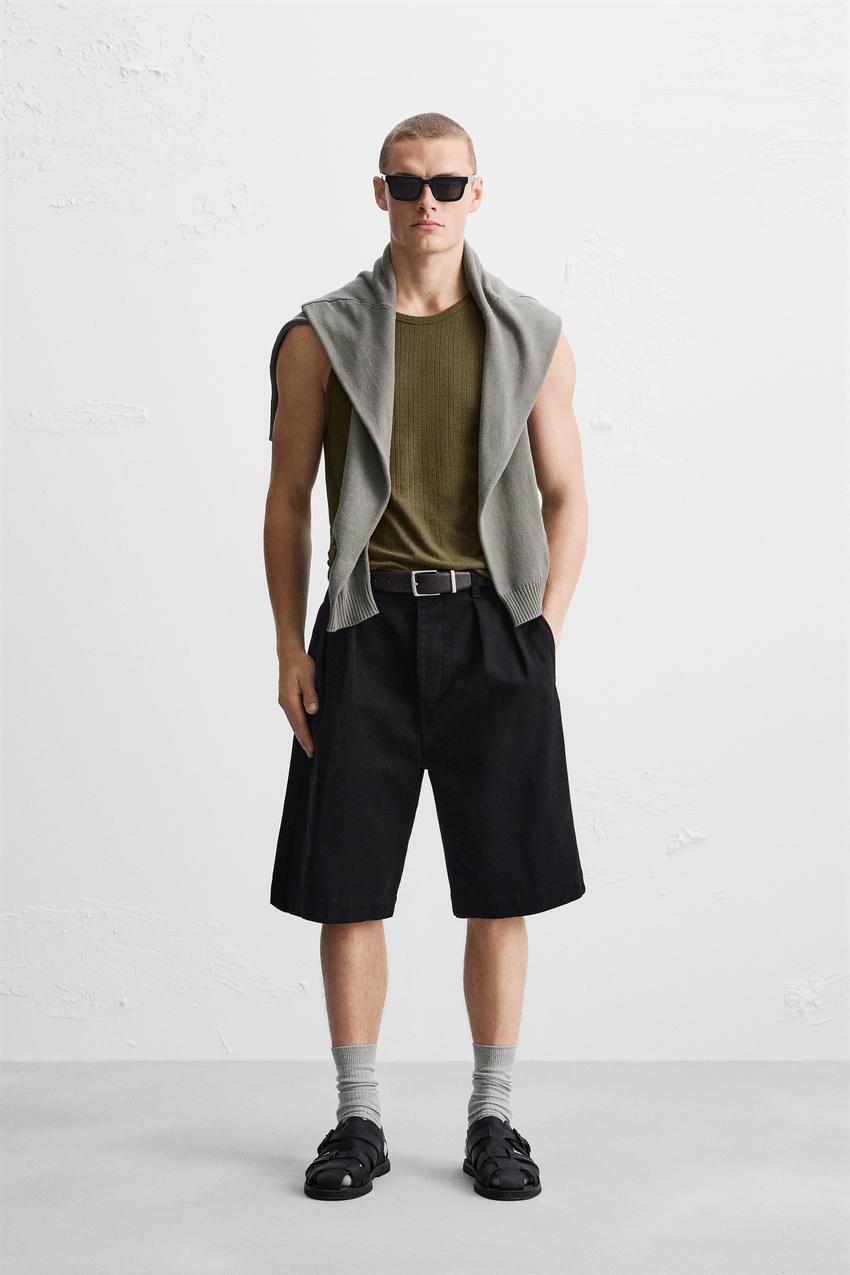 TANK-T-SHIRT MIT STRUKTURMUSTER UND LOCHSTICKEREI - Olivgrün 