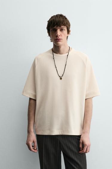 BOXY FIT TEXTURED T-SHIRT - Oyster-white by Zara