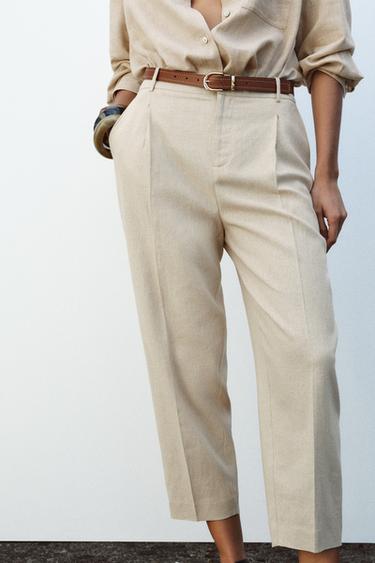 Pantalon Large Pantalon Beige Zara Taille Haute Pantalon Taille