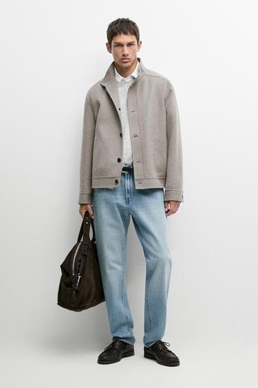 Blouson col montant en tissu double mélange de laine - Vison de Zara - Image 0
